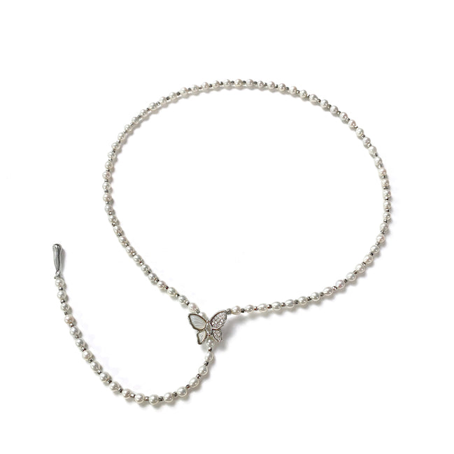 Iris Butterfly Natural Pearl Lariat Necklace