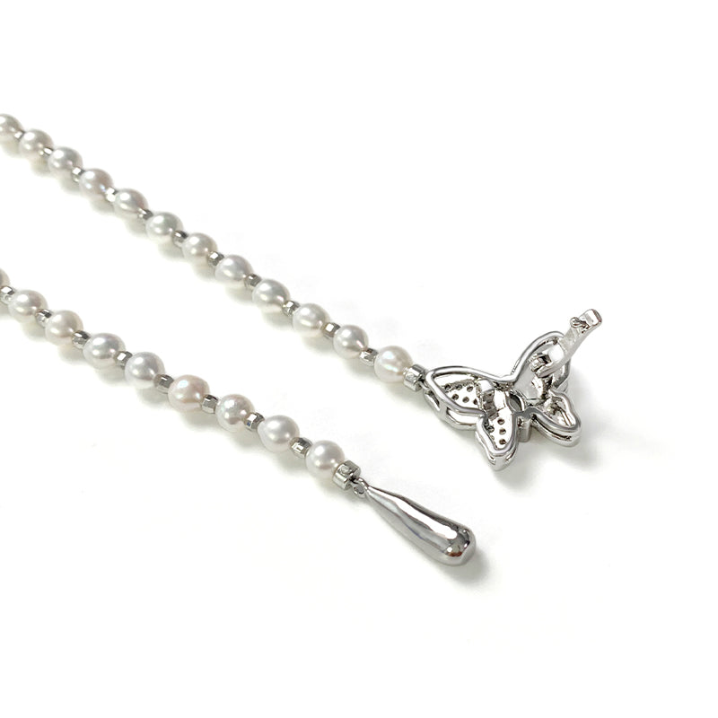 Iris Butterfly Natural Pearl Lariat Necklace