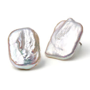 Silver Freshwater Core-Shaped Baroque Earrings