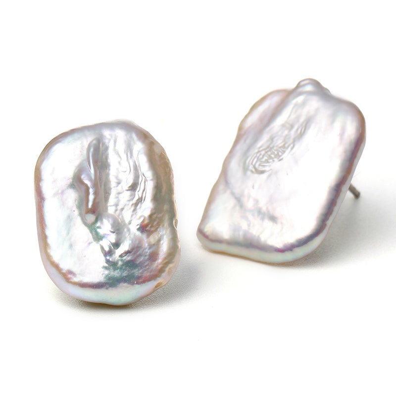 Silver Freshwater Core-Shaped Baroque Earrings