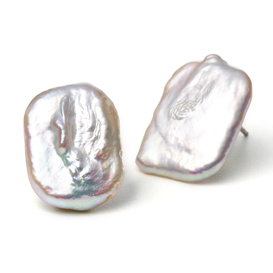 Silver Freshwater Core-Shaped Baroque Earrings