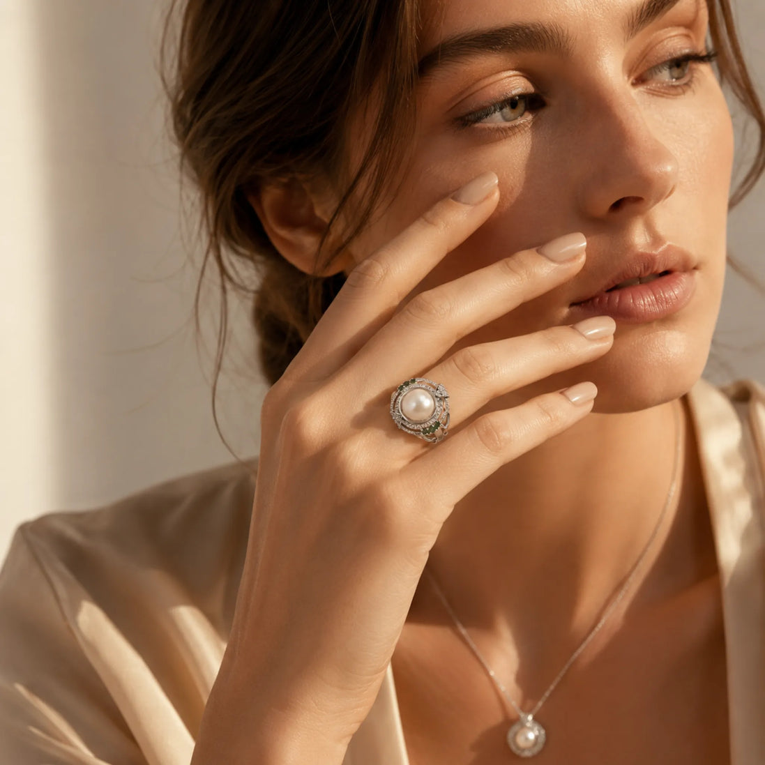 Classic Silver Halo Natural Pearl Ring