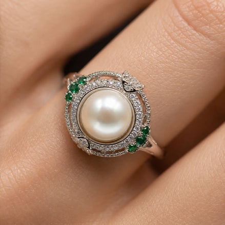 Classic Silver Halo Natural Pearl Ring
