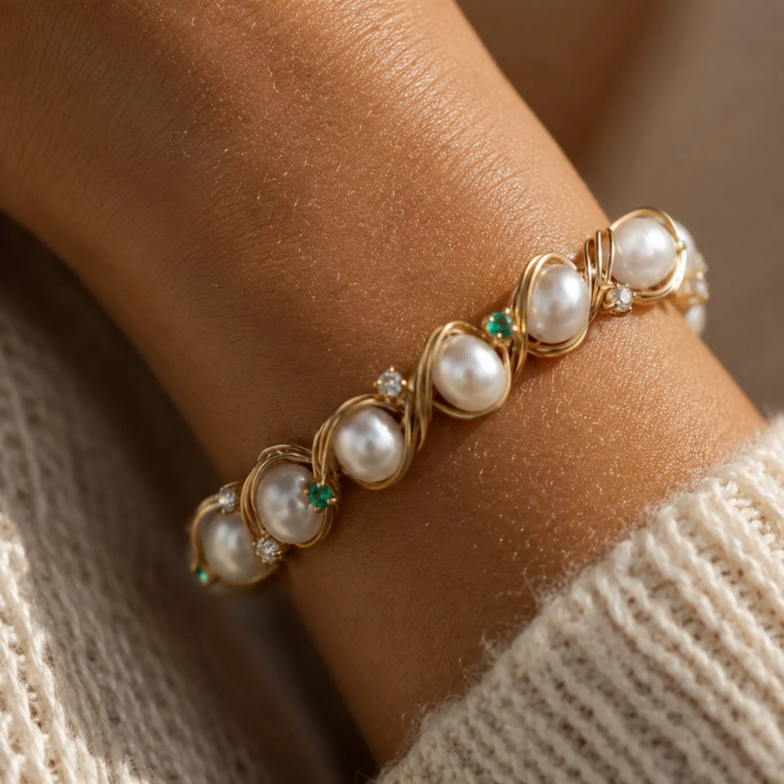 Rose Gold Wire Wrapped Natural Pearl Bracelet