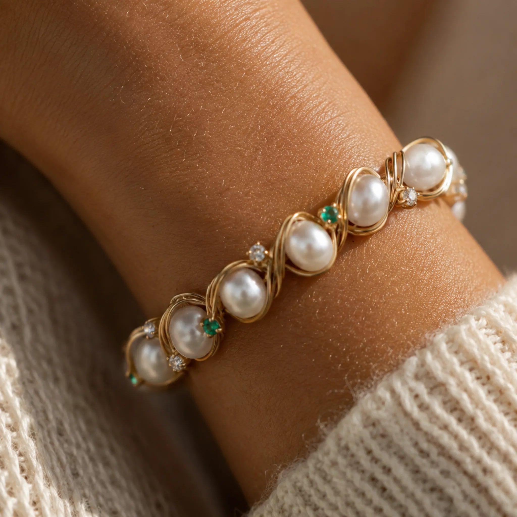 Rose Gold Wire Wrapped Natural Pearl Bracelet