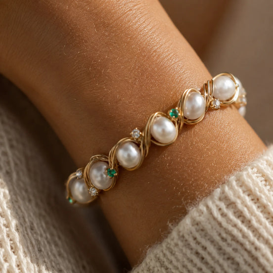 Rose Gold Wire Wrapped Natural Pearl Bracelet